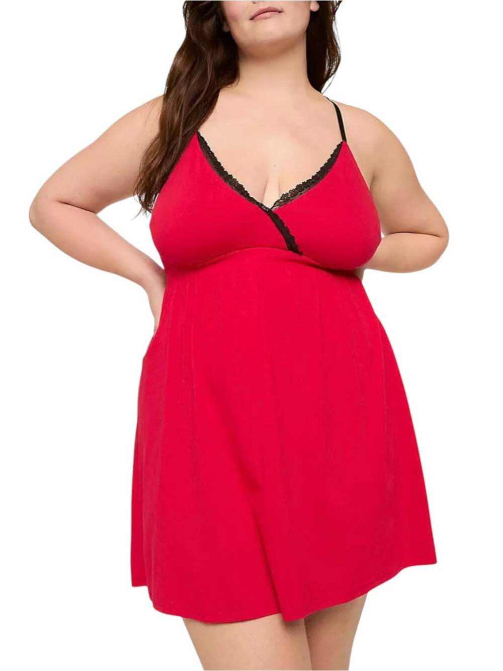 NWT Sleep by Cacique Red Chemise with Black Lace Trim 26/28